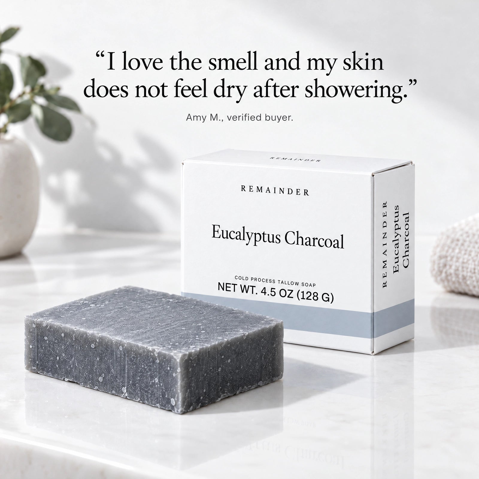 Remainder Eucalyptus Charcoal tallow bar soap: a customer review