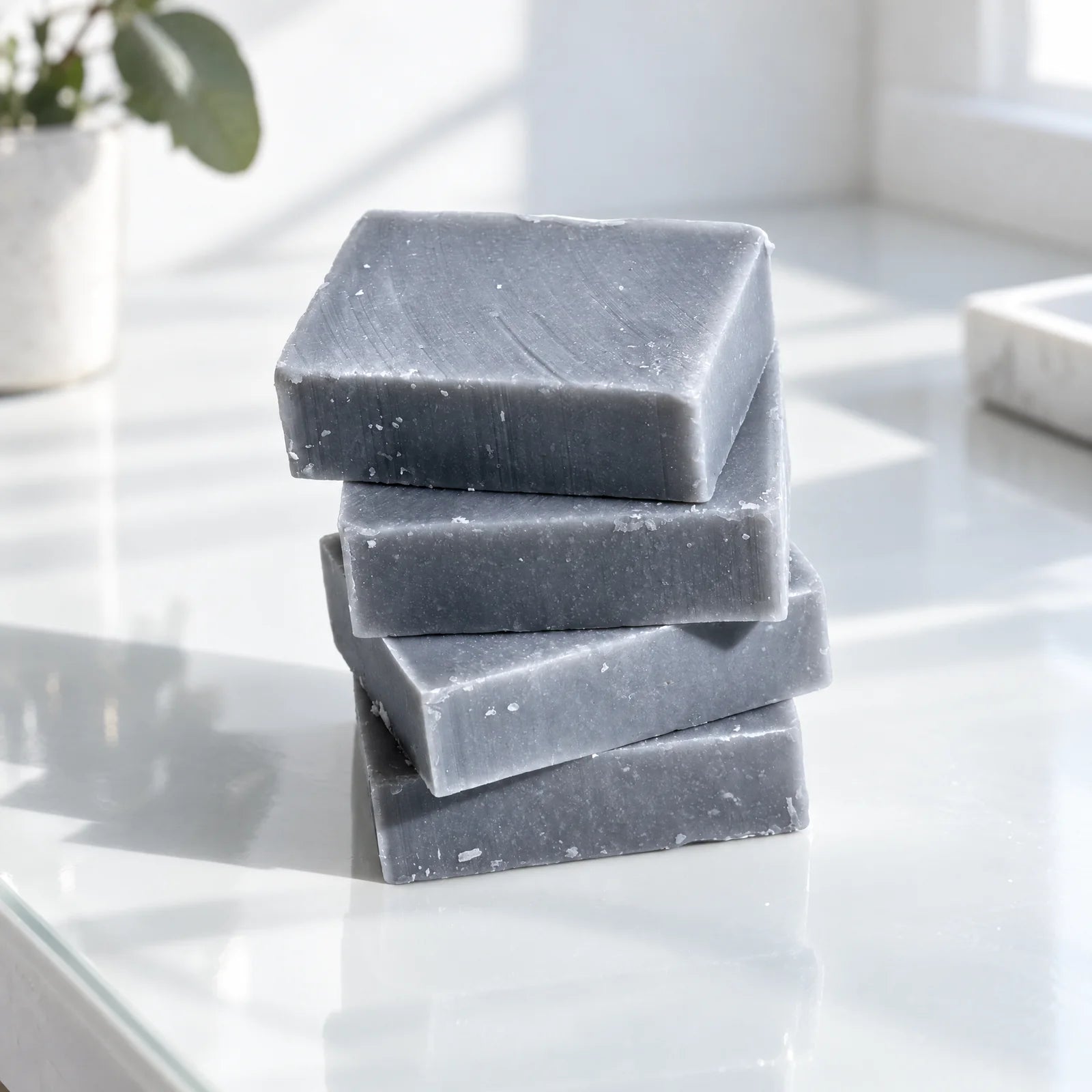 Remainder Eucalyptus Charcoal tallow bar soap: a stack of bars