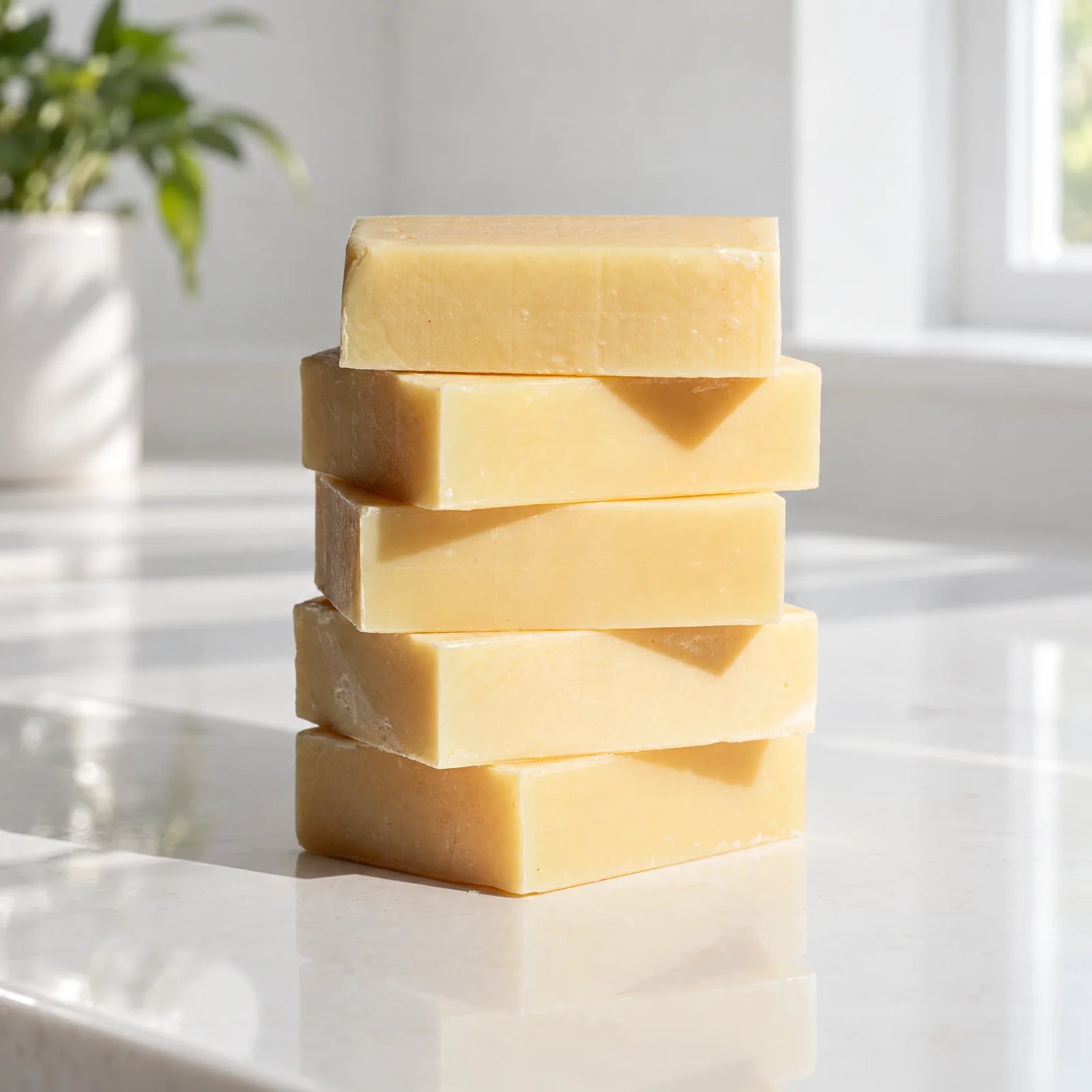 Remainder Lemon Litsea tallow bar soap: a stack of bars