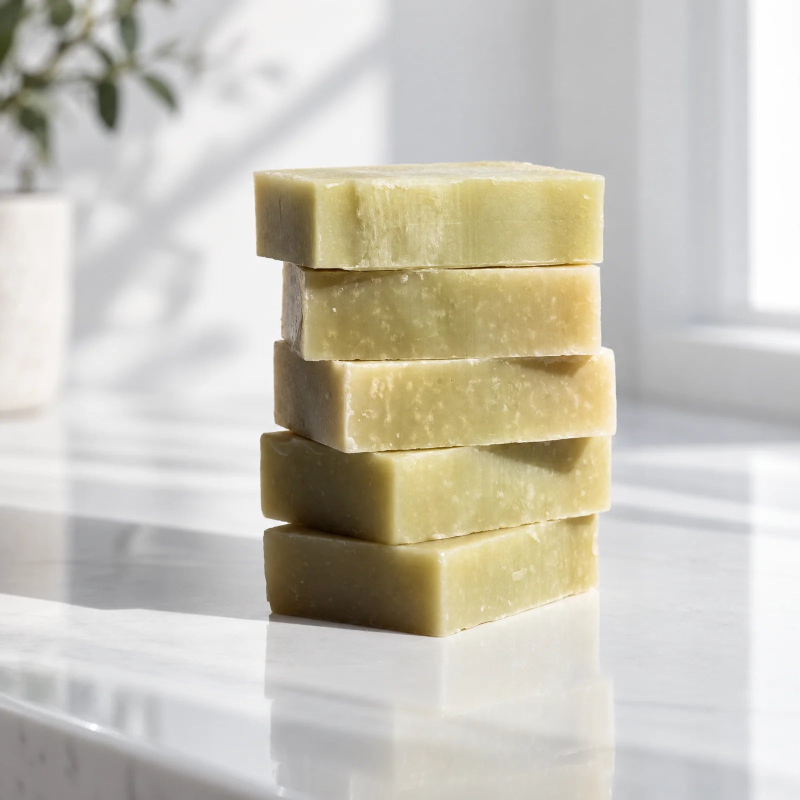 Remainder Pine Cedarwood tallow bar soap: a stack of bars