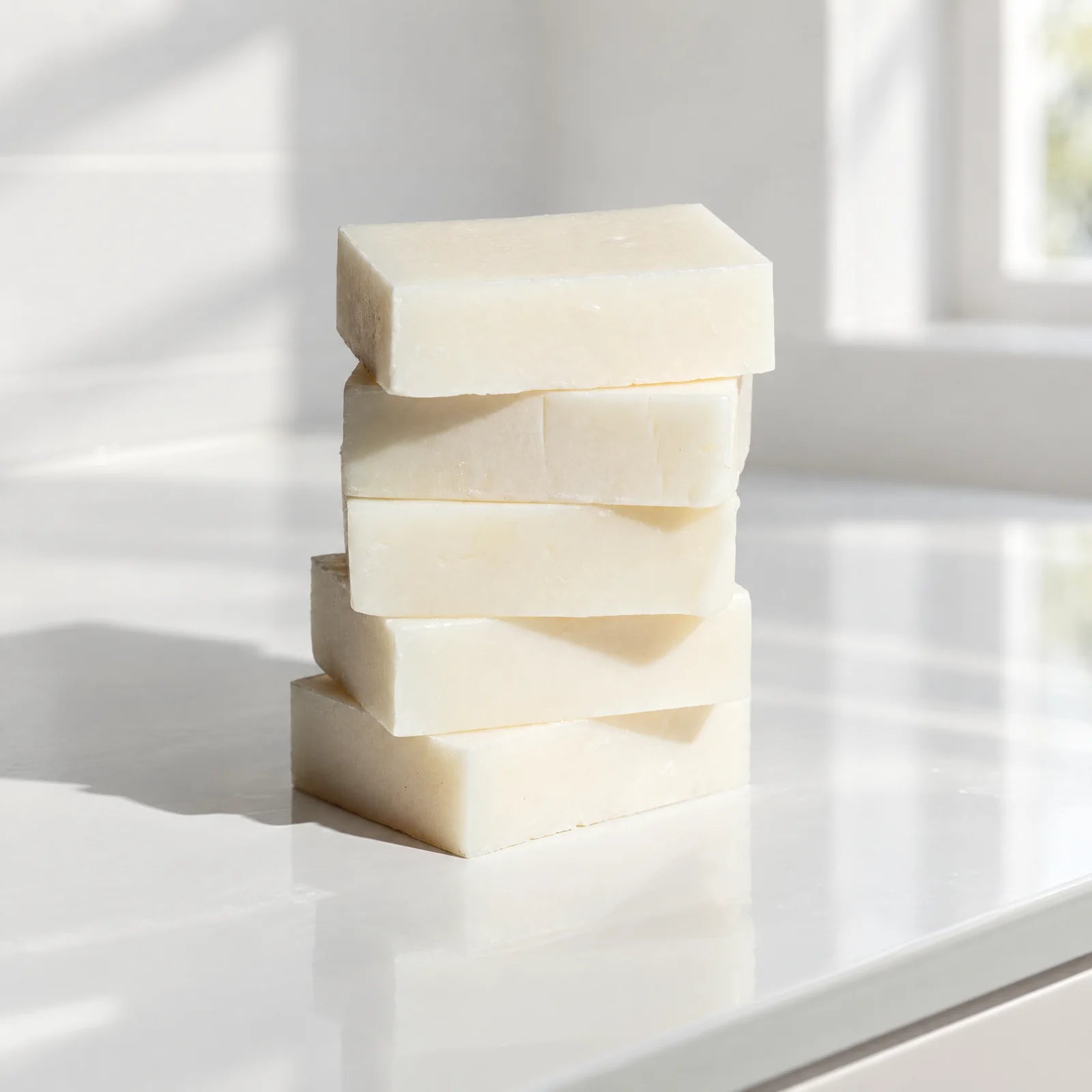 Remainder Unscented tallow bar soap: a stack of bars